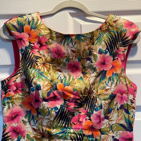Zara Tropical Floral Fitted Midi Dress L - Picture 2 of 9